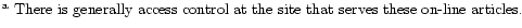 $\textstyle \parbox{16cm}{$^{\mathrm{a}}$\space There is generally access control at the site that serves these on-line articles.}$